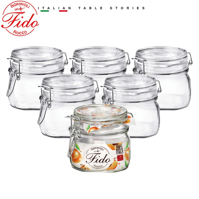 BỘ 2 HŨ THỦY TINH, LỌ NẮP KHÓA CÀI KÍN HƠI ĐỰNG THỰC PHẨM GIA VỊ DUNG TÍCH 0.5 LÍT BORMIOLI ITALY