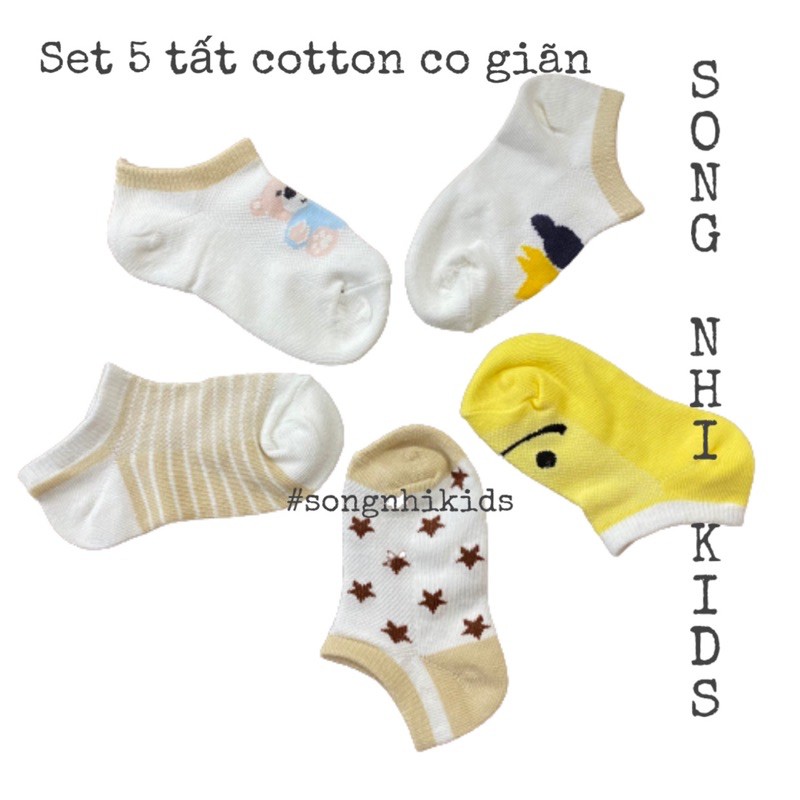 SET 5 TẤT COTTON CO GIÃN CHO BÉ 10 - 22 THÁNG (5 MÀU SIÊU CUTE)