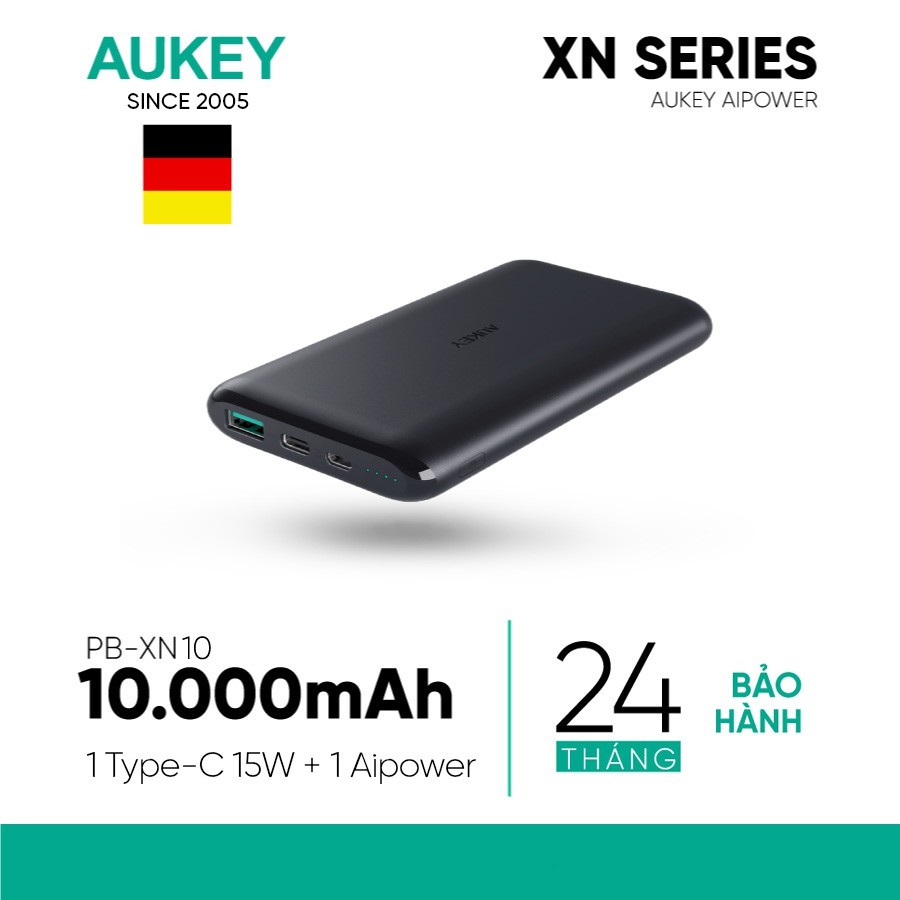 [Mã ELTECHZONE giảm 5% đơn 500K] Pin Sạc Dự Phòng Aukey PB-XN10 10000mAh 2 Cổng Công Nghệ AiPower - Hàng Chính Hãng