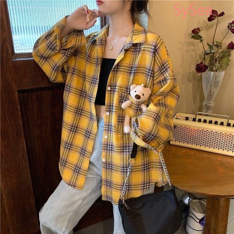 Áo Sơ Mi Caro In Hình Gấu Dễ Thương Cho Nữ