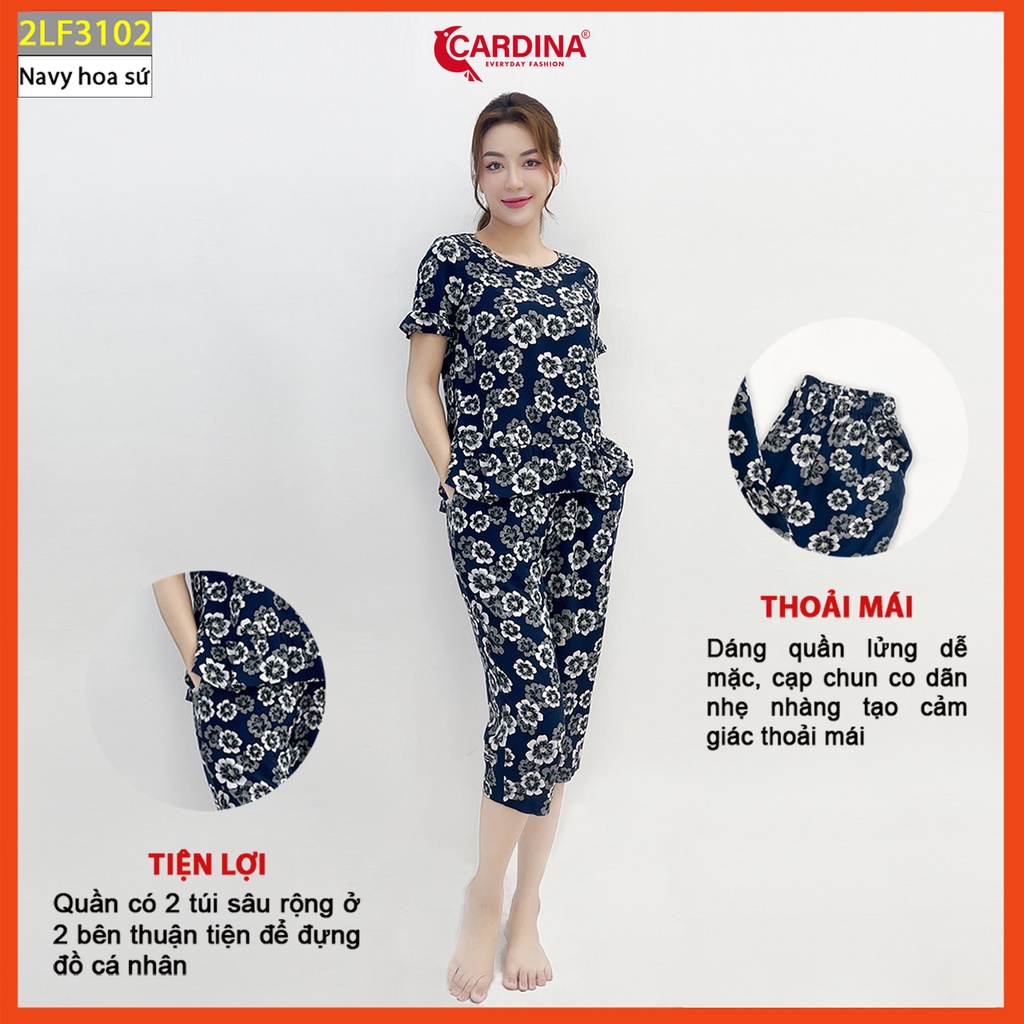 Đồ bộ nữ CARDINA chất lanh tre nhật cao cấp quần lửng áo cộc tay can bèo họa tiết 2LF31