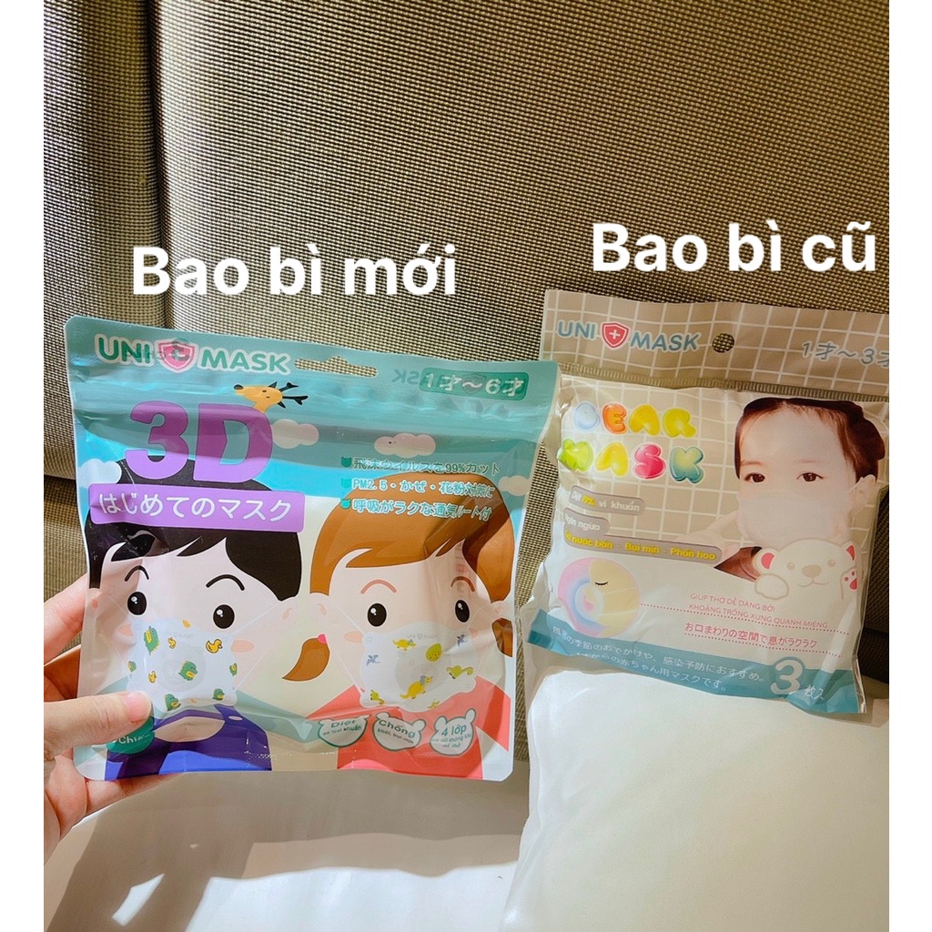 Set 3 chiếc khẩu trang gấu 3D UNI MASK cho bé 0-3 tuổi - Khẩu trang cho bé sơ sinh kháng khuẩn - TIÊU CHUẨN NHẬT BẢN