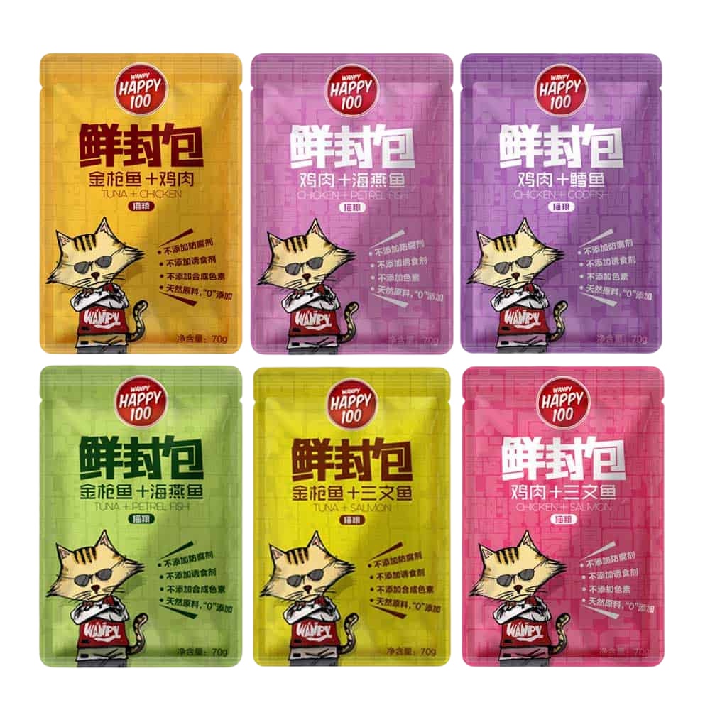 Pate Wanpy Happy 100 Cho Mèo Gói 70g - Pate Cho Mèo 6 Vị Hấp Dẫn- Hery Pet