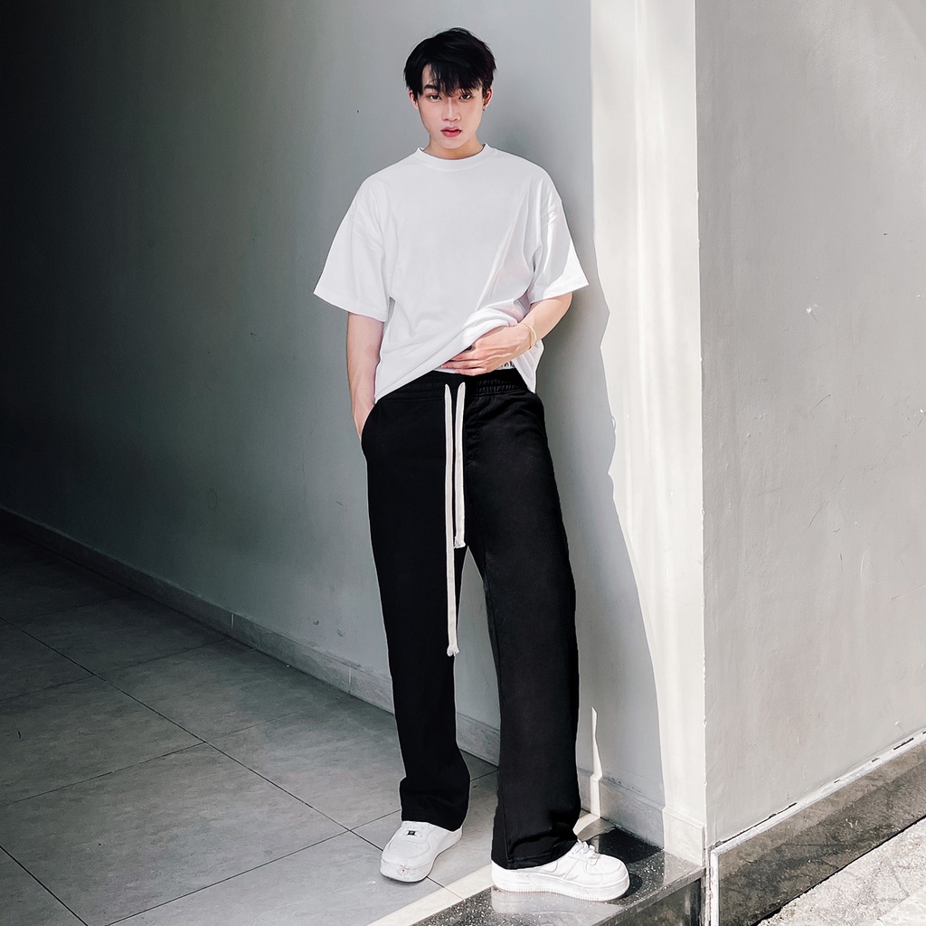 Quần Thun Trơn Unisex Chất Liệu 100% Cotton Form Suông Rộng Thoải Mái Phong Cách Đơn Giản