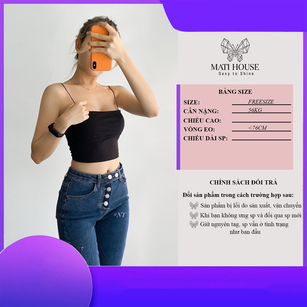 Áo 2 Dây Croptop Nữ Sợi Bún Ôm Body Hở Lưng Sexy Kiểu Basic Màu Đen, Trắng Chất Thun Co Giãn Tốt Mati House - MA090181
