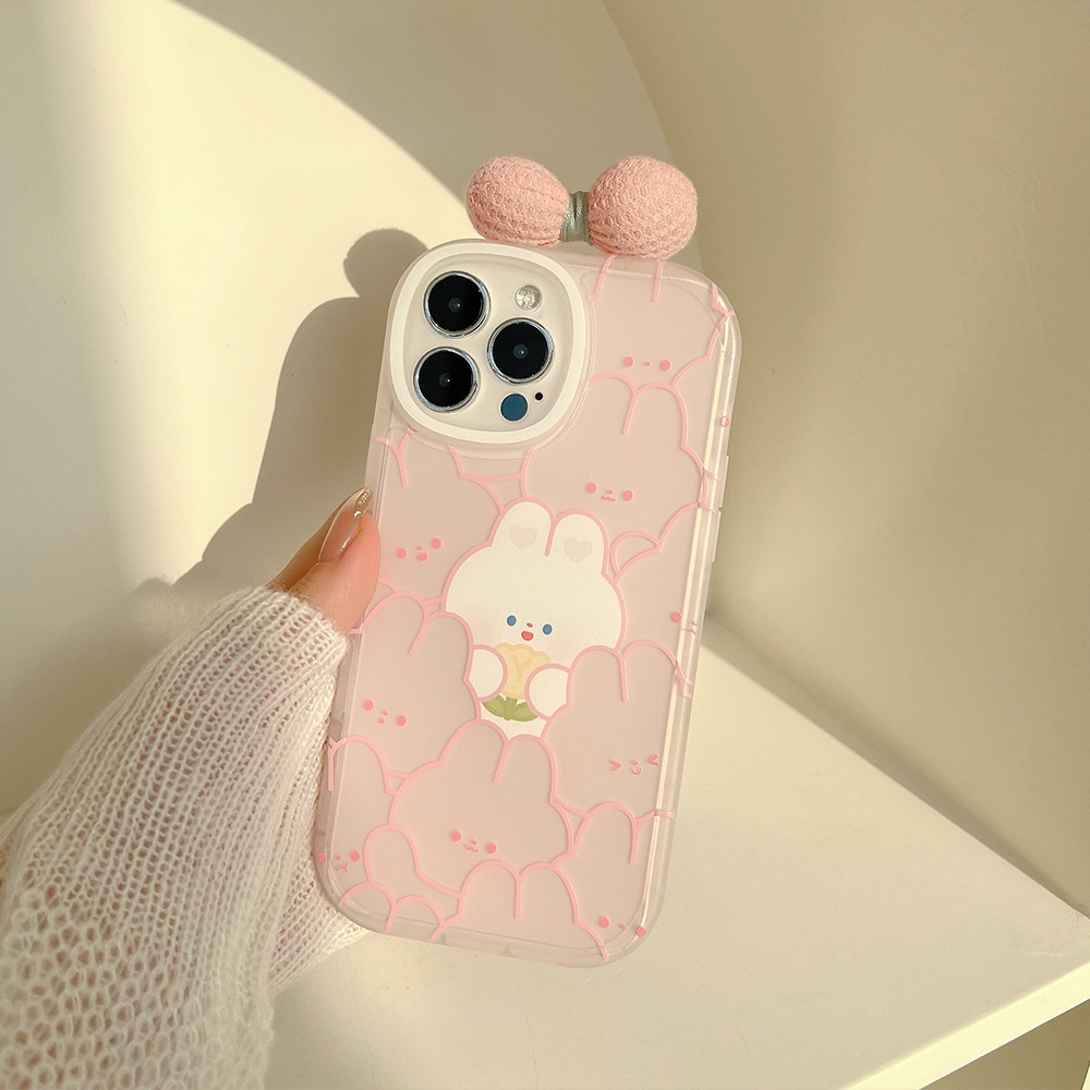 Ốp lưng iphone Ốp Điện Thoại Mềm Hình Thỏ Và Nơ Dễ Thương Cho iPhone13promax 12 11 7/8p X/xr Dinuo case-III/TX