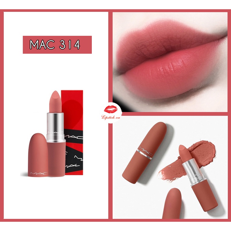 Son Mac chính hãng, Son Mac Powder Kiss Lipstick, 602 Chili, Son lì màu đỏ gạch Full size 3g