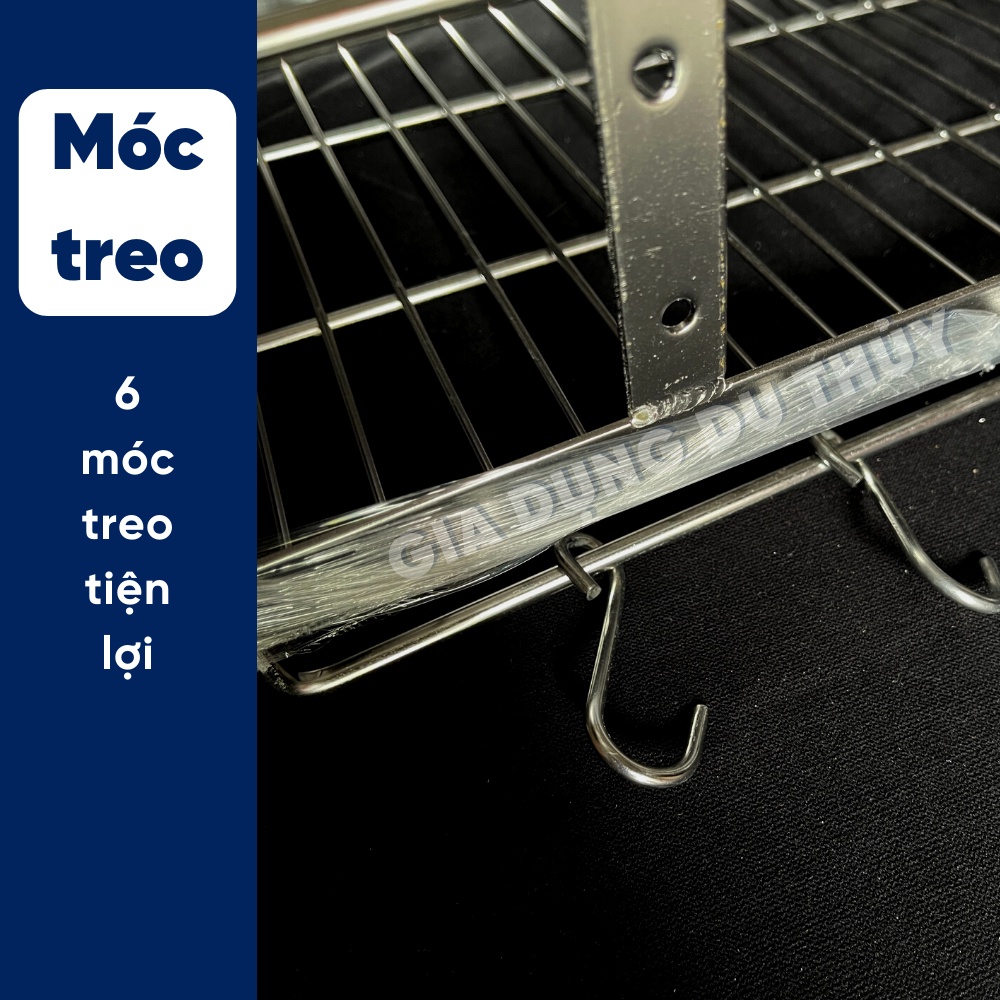 Kệ chén inox 304 cao cấp 2 tầng đa năng có ống đựng đũa muỗng, ống dao, thớt và móc treo kích thước 60-90 cm đóng tường
