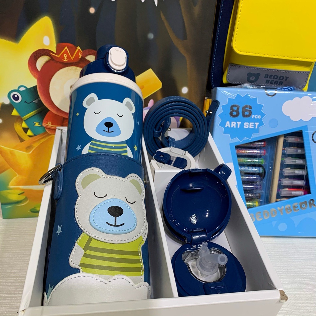 Bình Nước Giữ Nhiệt BeddyBear Cho Bé Từ 2 Tuổi Trở Lên Họa Tiết 3D Gấu Trắng RT105