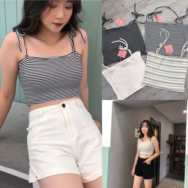Áo 2 dây crotop kẻ đẹp