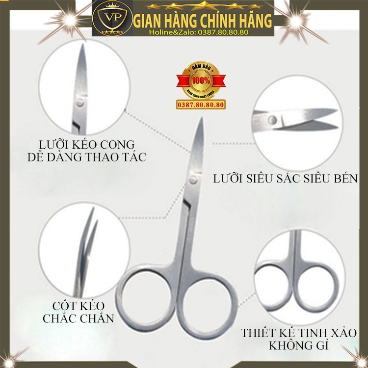 Kéo cắt tỉa lông mày chân mày lông mi lông mũi vùng kín đầu cong nhỏ mini cao cấp không gỉ chính hãng Sidumi hàn quốc