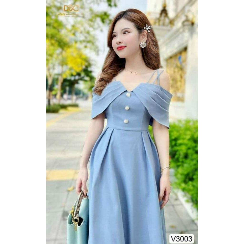 Đầm nữ dáng bút chì thiết kế dây vai phối tay lỡ đính nút siêu xinh mặc đi chơi , hẹn hò