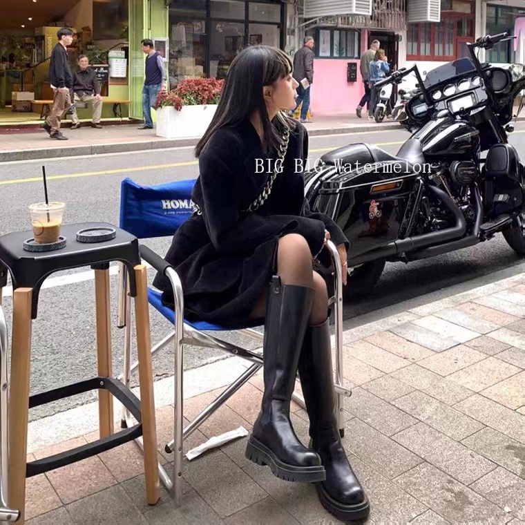 Giày Bốt Martin Đế Dày Cổ Cao Qua Gối Có Khóa Kéo Thời Trang Cho Nữ