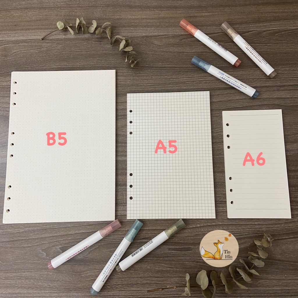 Giấy Refill Ruột Sổ Còng Bullet journal A4/A5/A6/B5/A7 90 trang văn phòng phẩm sáng tạo