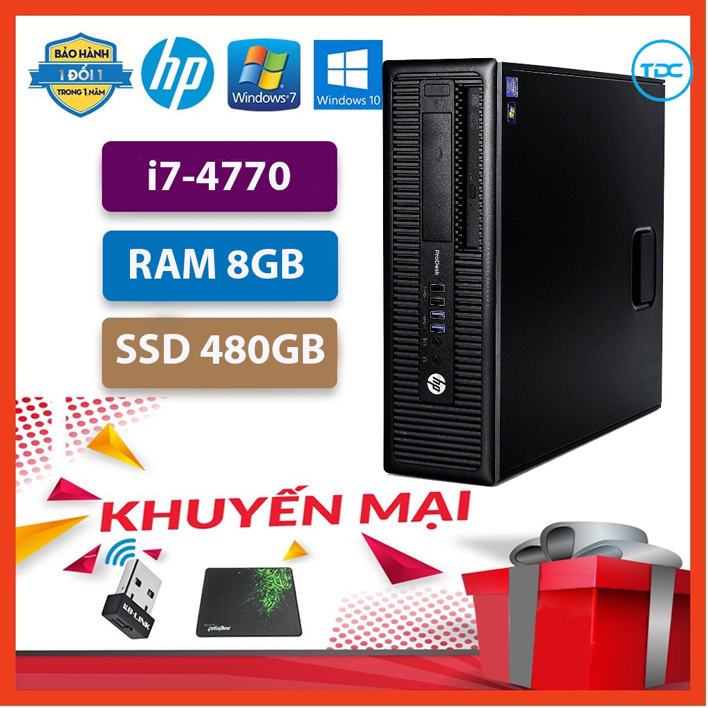 Case máy tính để bàn HP 600G1 CPU core  i7-4770  Ram 8GB SSD 480GB  Tặng USB thu Wifi+Bàn di chuột
