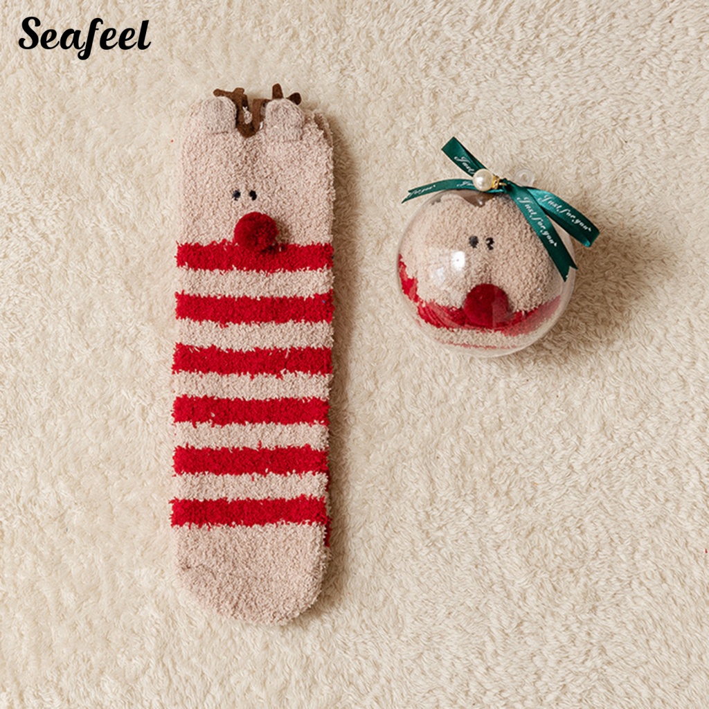 seafeel_ 1 Set Christmas Mid Tube Socks Elk Anti-shrink Winter Socks Christmas Ball