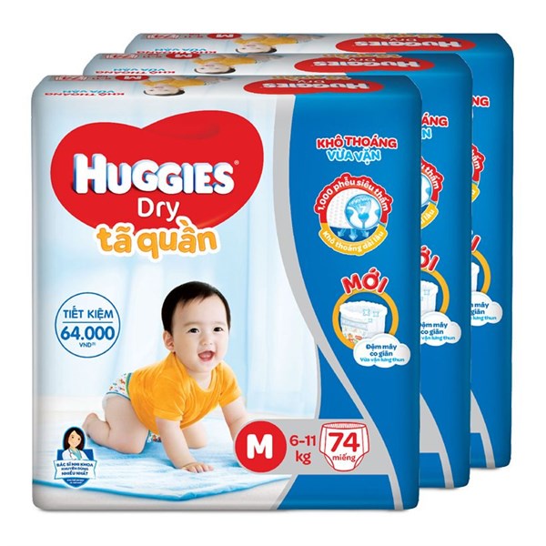 Bỉm Huggies quần M74/L68/XL62/XXL56(đệm mây mới co dãn 4 chiều)