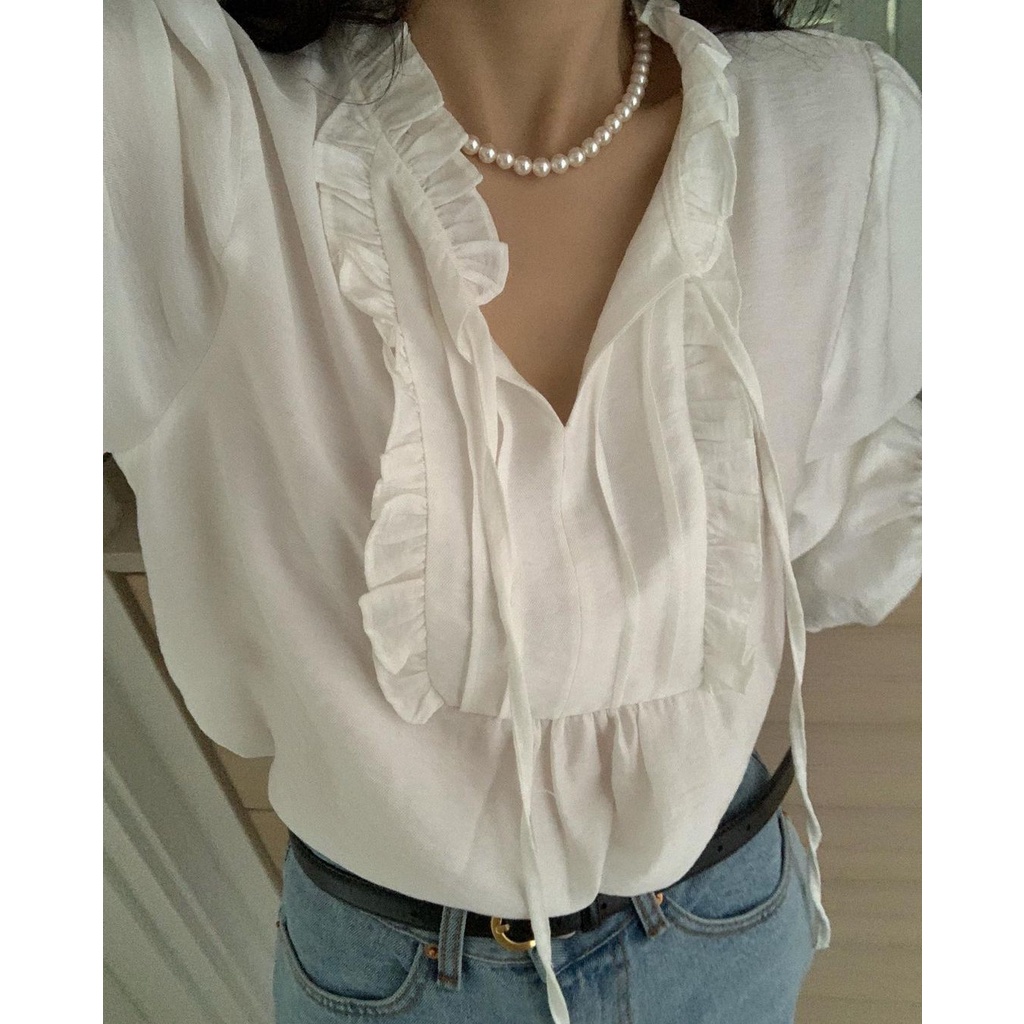 Áo Sơ Mi Nữ Tay Dài Dáng Rộng Cột Dây Màu Sắc Ngọt Ngào 49075