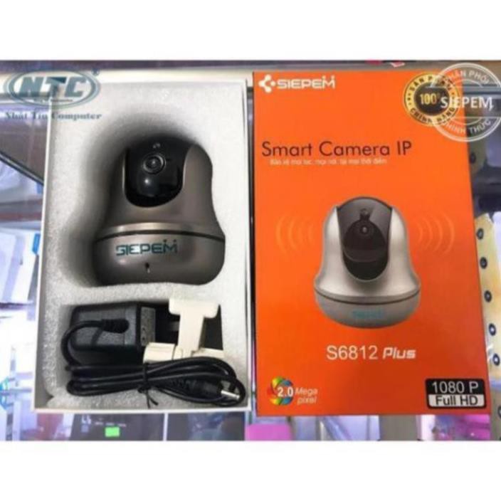 Camera IP Wifi SIEPEM S6812 Plus hỗ trợ FullHD 1080P - độ phân giải 2.0MP (Xám đen) + Kèm thẻ NTC U3 4K 32GB