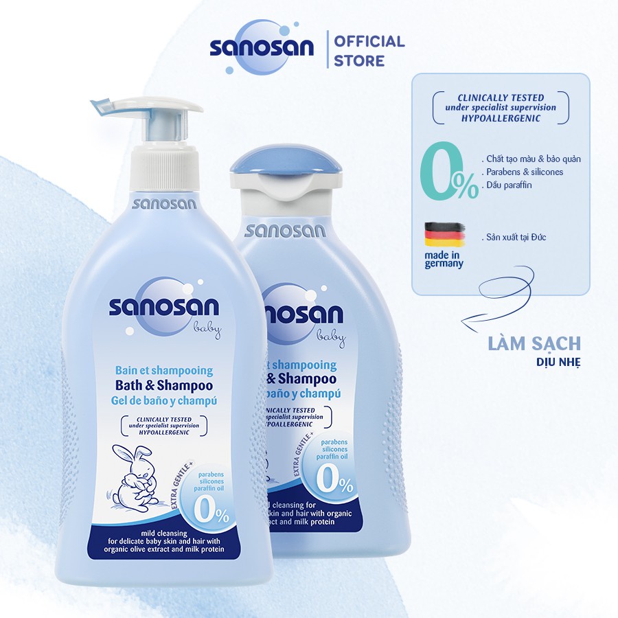 Sữa tắm gội dịu nhẹ Sanosan chiết xuất olive hữu cơ dung tích 200ml/500ml