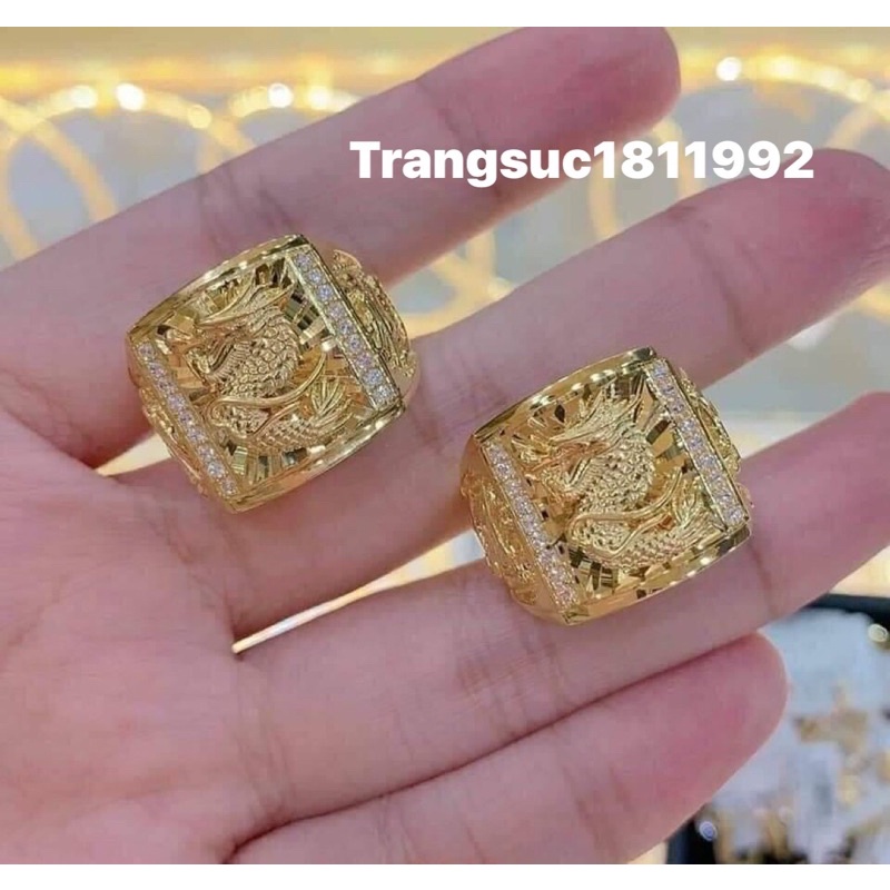 nhẫn nam mạ vàng,nhẫn vuông hình rồng phong cách đẳng cấp sang trọng