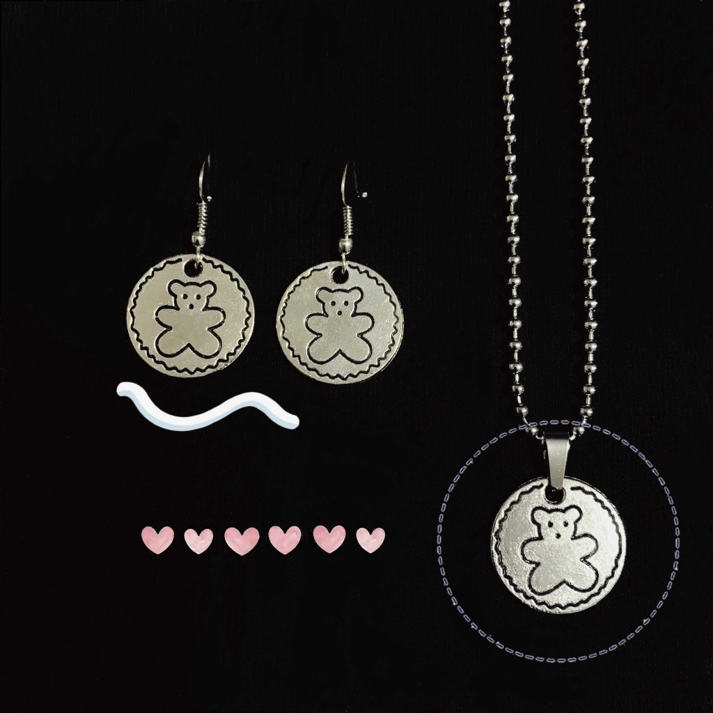 Bộ dây chuyền + bông tai hình gấu đáng yêu cho nữ