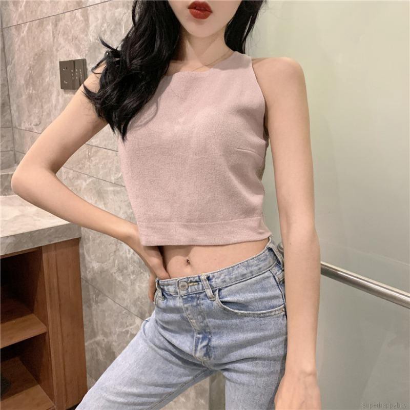 Áo thun không tay phối ren hở lưng thời trang cho nữ