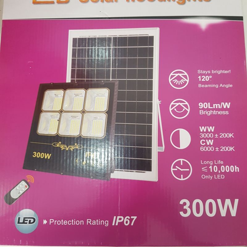 Pha led năng lượng mặt trời 300w 6 khoan solar - Ip67 chống nước, sáng lâu, dây nối dài 5m