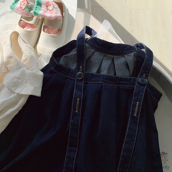 Bộ Đầm Yếm Denim + Áo Sơ Mi Thêu Họa Tiết Xinh Xắn Theo Phong Cách Hàn Quốc Dành Cho Bé Gái