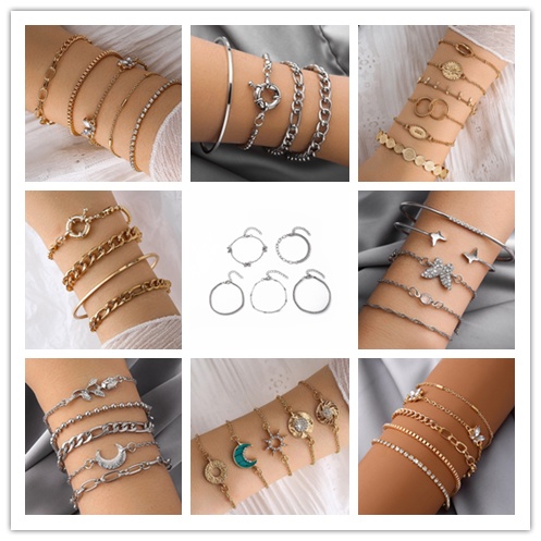 Vòng Đeo Tay Kết Hợp Đồng Xu / Bướm / Kim Cương Thời Trang Bohemia Có Thể Điều Chỉnh