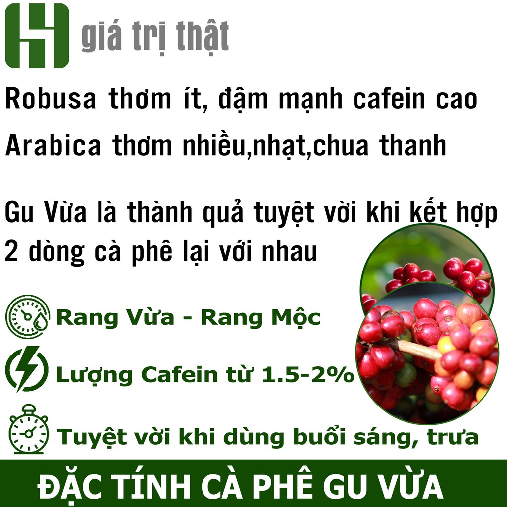 Cà phê rang mộc Gu Vừa - sự kết hợp giữa hạt arabica và robusta -  Thương hiệu Họ Hồ