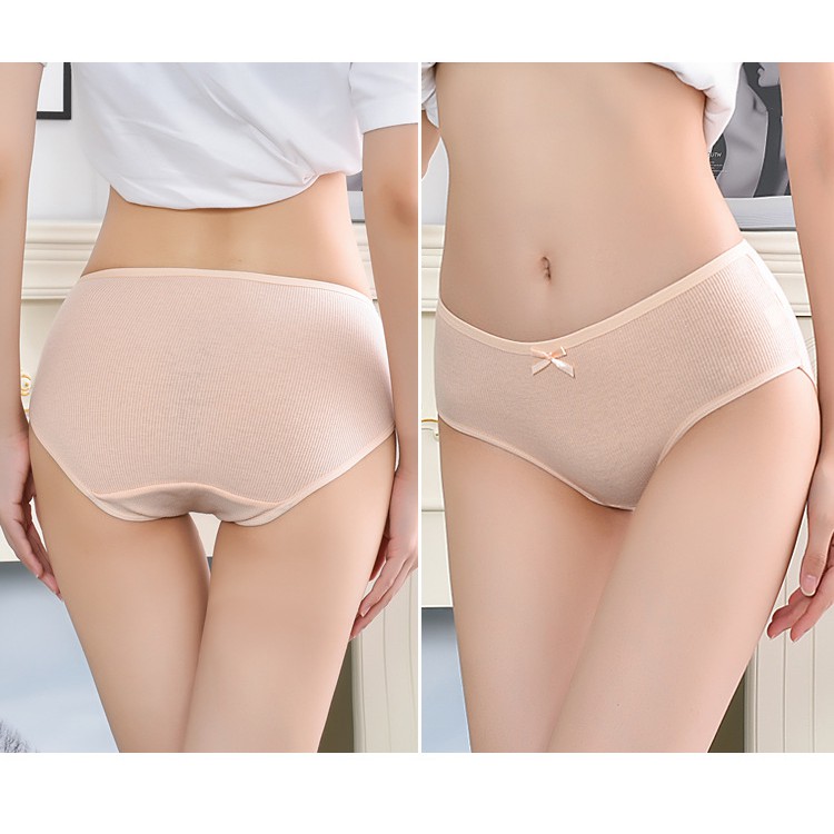 Quần Lót Vải Cotton Lưng Vừa Đính Nơ Chống Khuẩn Cho Nữ