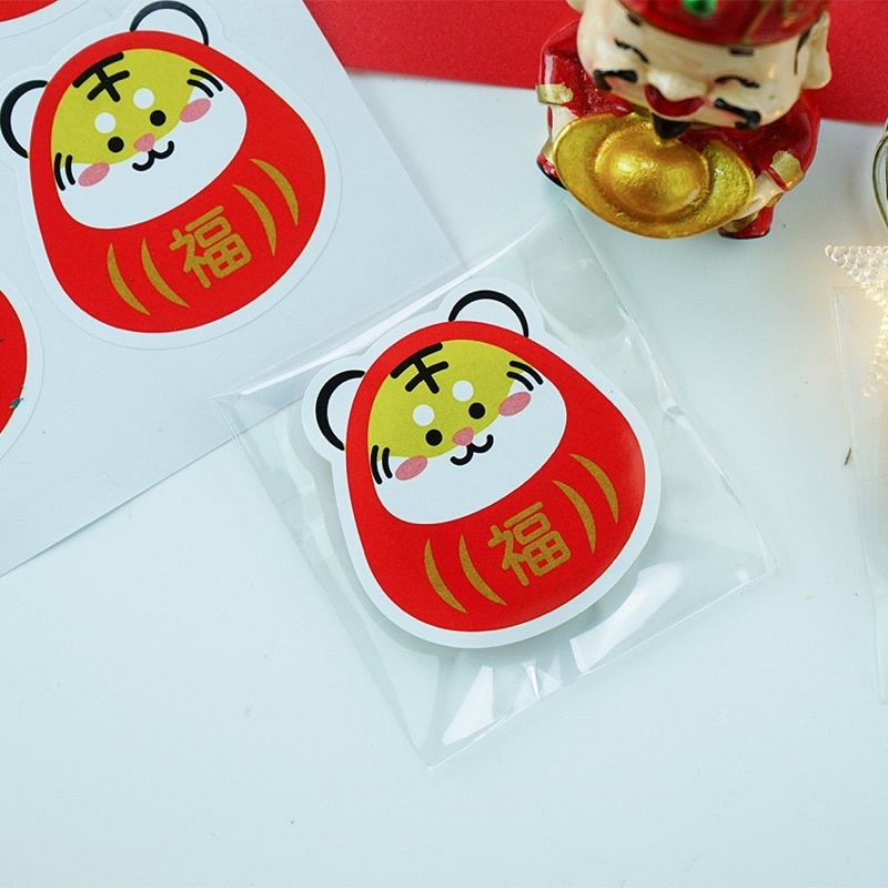 Set 6 nhãn dán chú lân, chú hổ chúc Tết size 3.8 cm