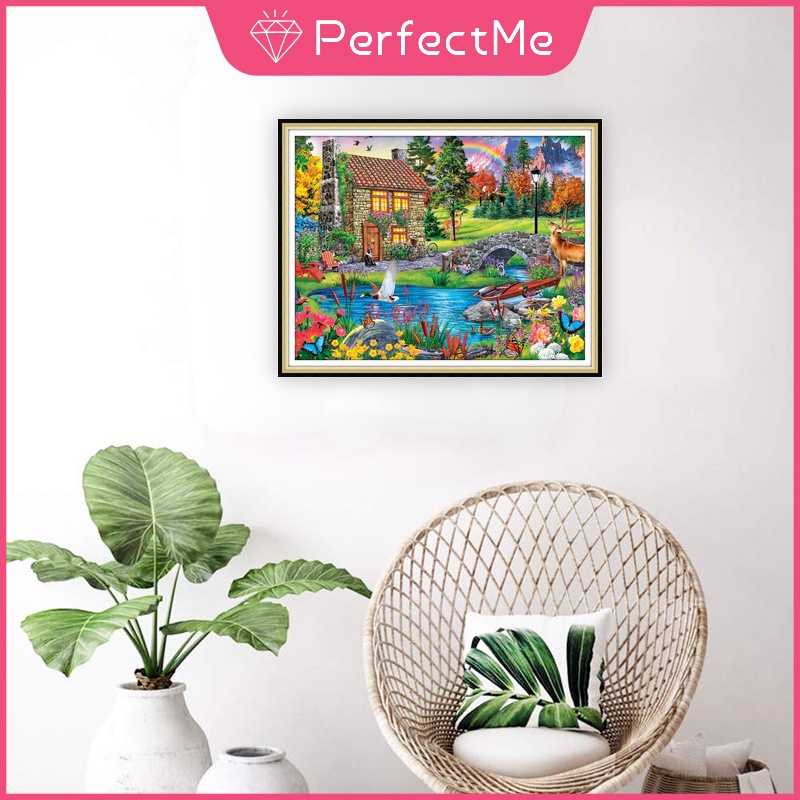 Bộ Tranh Đính Đá 5D Tự Làm Hình Ngôi Nhà Hoạt Hình Trang Trí Nhà Cửa 50x40cm