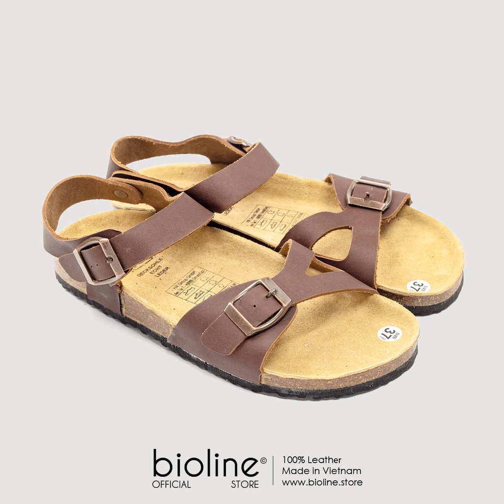 [Da bò thật] D23 - Dép sandal đế trấu Birken da bò thật Unisex - Đế trấu - Bioline Official Store