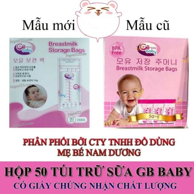 (2 khóa Zip) Túi trữ sữa không mùi không BPA 250ml GB BABY (Công nghệ Hàn Quốc) - Chính hãng Cty Nam Dương phân phối