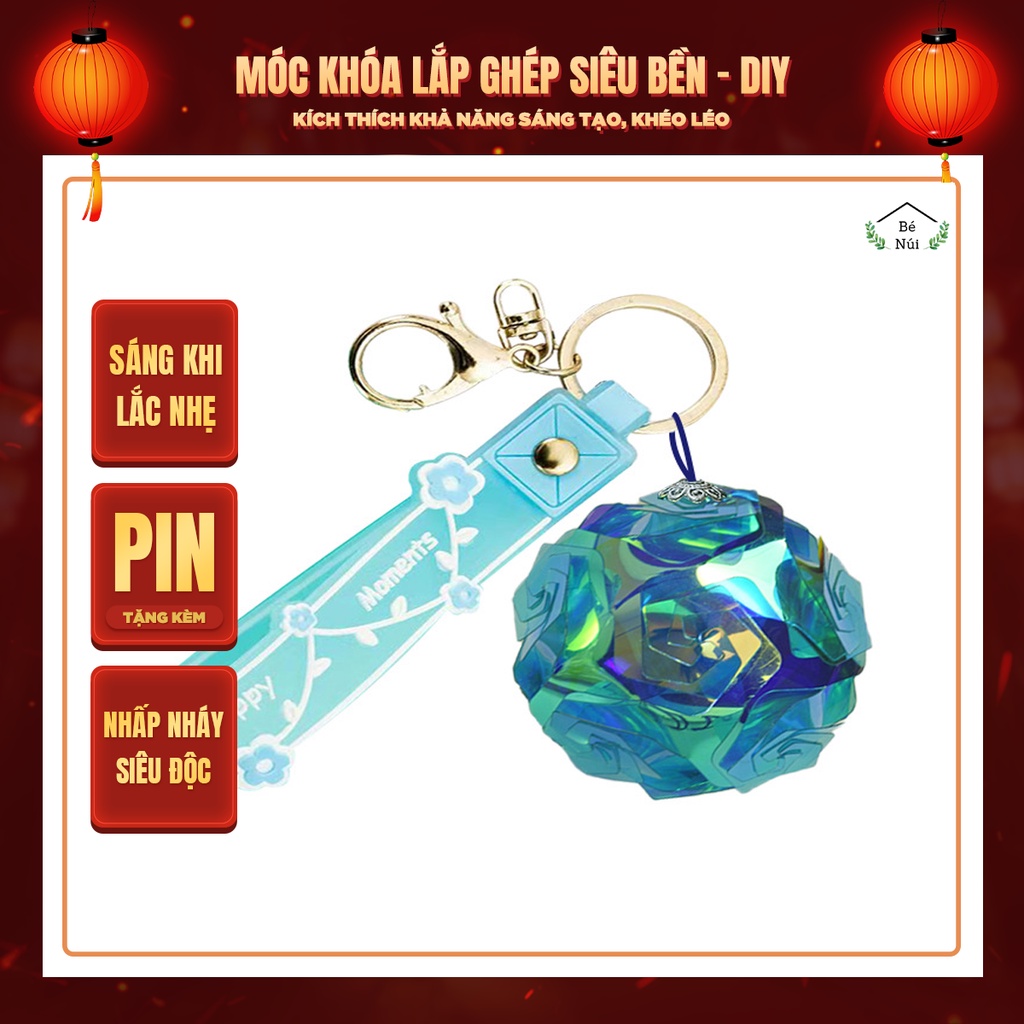 Móc khóa lồng đèn lắp ráp tự sáng nhấp nháy nhiều màu độc lạ