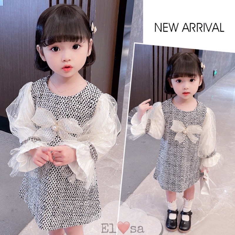 Váy bé gái - Váy dạ nơ ngọc bánh bèo siêu xinh cho bé 1-5 Tuổi
