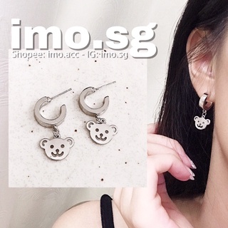 Bông tai tròn gấu bạc 925 tự chụp có sẵn dễ thương ngầu chất sang xịn Hàn ulzzang HCM quà tặng