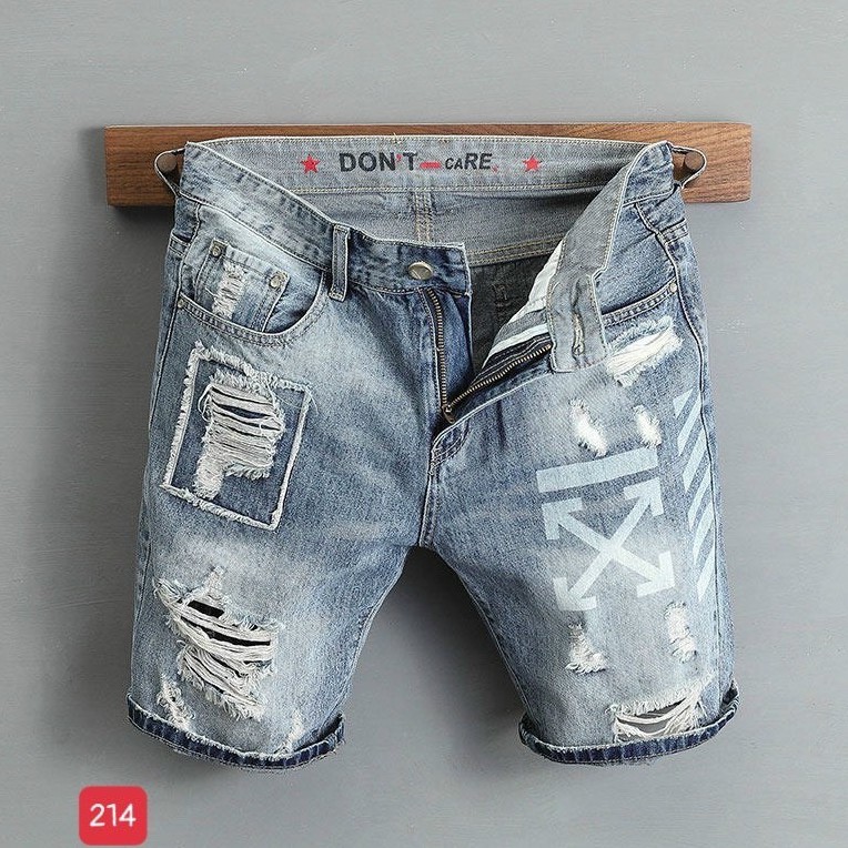 Quần short jean nam đẹp 2021, quần lững nam màu xanh rách thêu logo chữ phong cách HÀN QUỐC murad_fashion sjn214