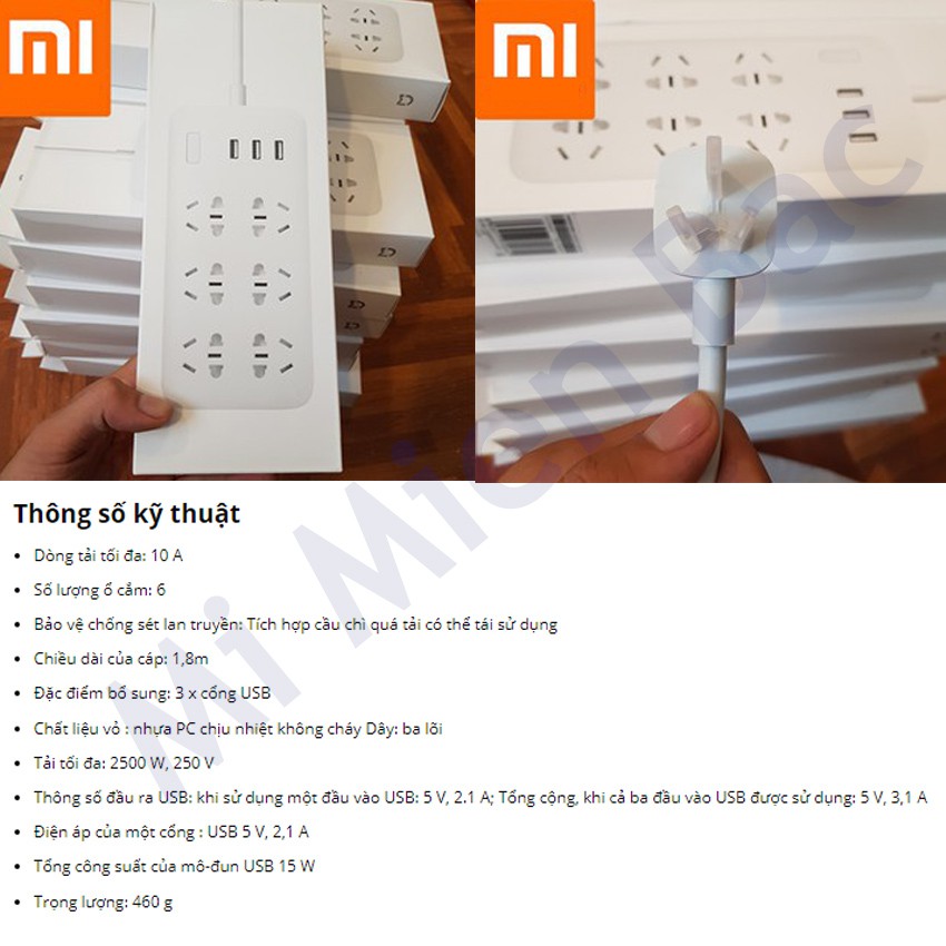 [CHÍNH HÃNG] Ổ cắm Xiaomi 6 cổng 3 usb Mi Power Strip - CXB61QM-1QM – BH 6 Tháng – Mi Miền Bắc