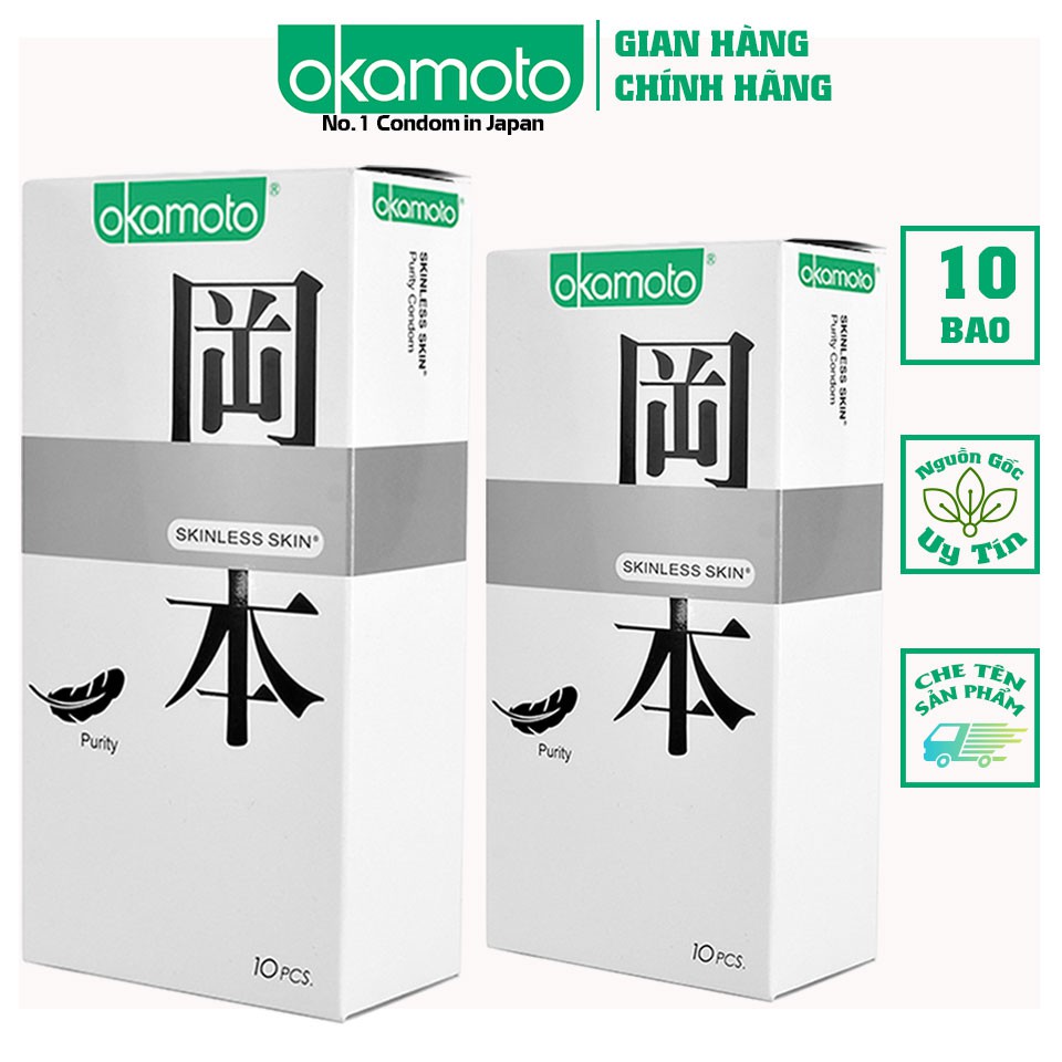 [ Combo 2 hộp ] Bao Cao Su Okamoto Skinless Skin Purity Không Mùi Tinh Khiết Hộp 10 Cái