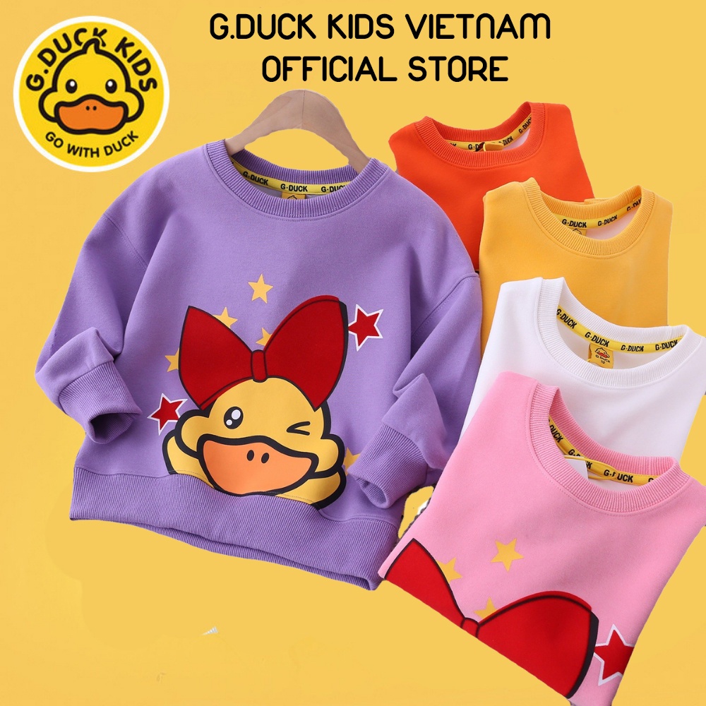 Hàng order- Áo Len Trẻ Em Cổ Tròn Bé Gái Co Giãn Hình Chú Vịt G.Duck Size từ 3, 4, 5, 6, 7, 8, 9, 10, 11 Tuổi
