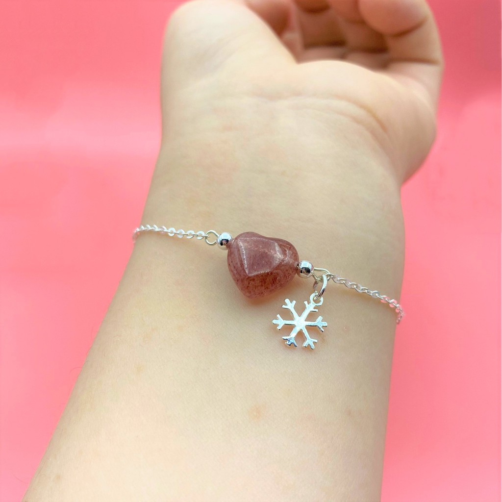 Lắc tay bạc nữ đơn giản đính đá dâu tây đỏ hình trái tim cực xinh - Mã LTB005 - Charm Bạc 925