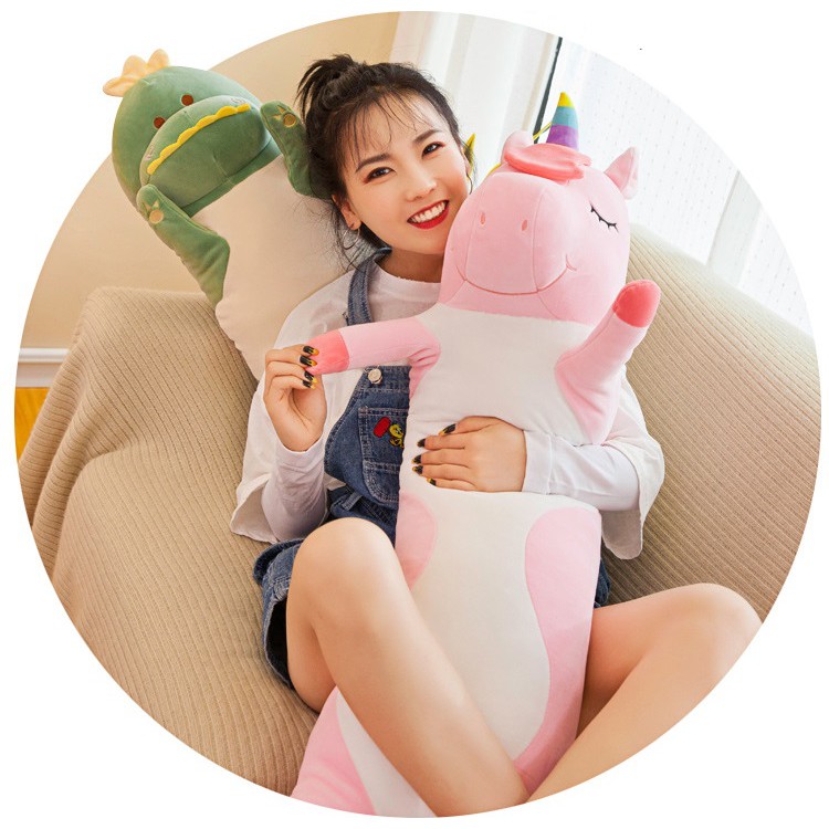 Bộ Gối Bông Gấu Bông Kỳ Lân Unicorn Và Khủng Long Size 1M2 Siêu Lớn Vải Nhung Mềm Mịn Bông Gòn Êm Ái Yuta Home