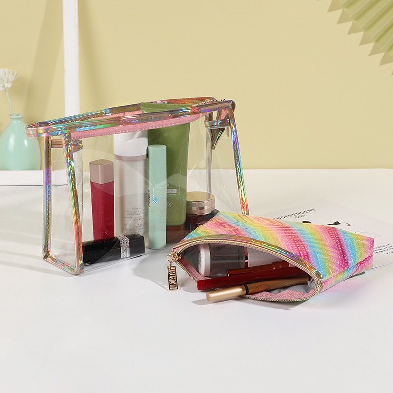 Túi Đựng Mỹ Phẩm Họa Tiết Sọc Cầu Vồng Xinh Xắn