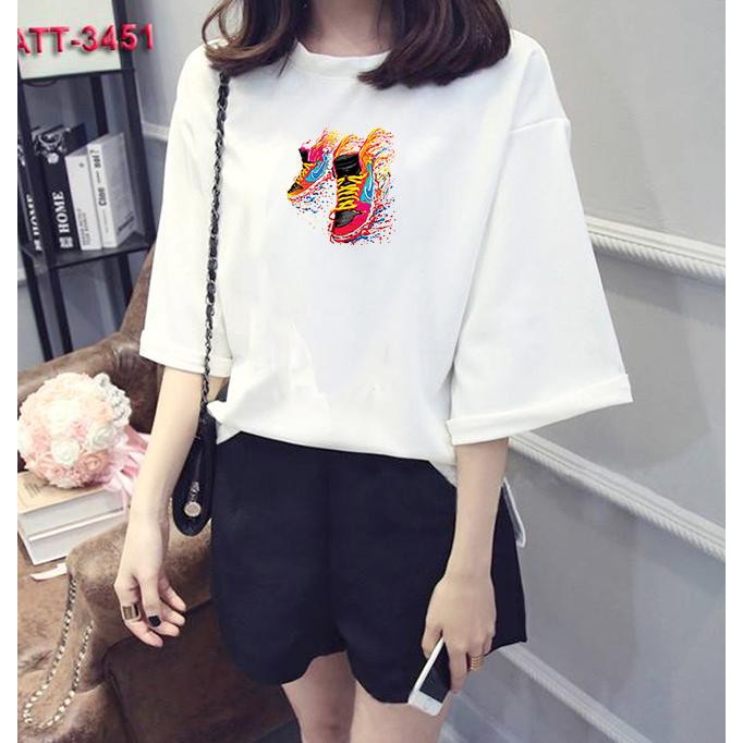 Áo thun nữ tay lỡ Hàn Quốc form rộng in hình phong cách free style vải dày mịn TEEWOTL80