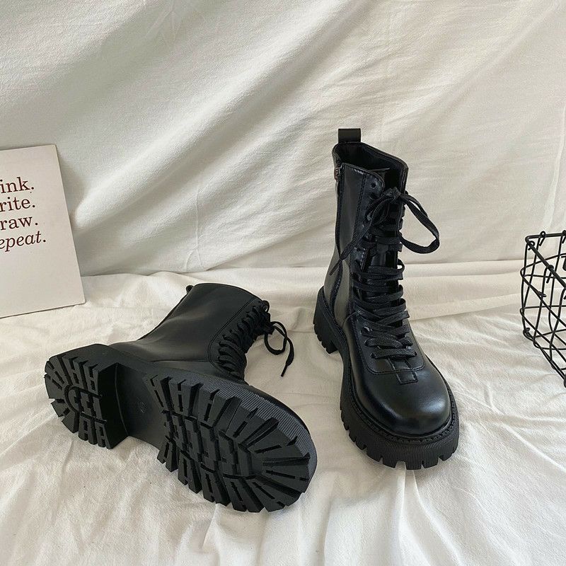 BOOT NỮ CAO. CỔ ĐẾ CAO CHẤT DA XỊN CÓ DÂY ĐEN VÀ TRẮNG / BOOTS CAO CỔ NỮ ĐẾ CAO DA XỊN