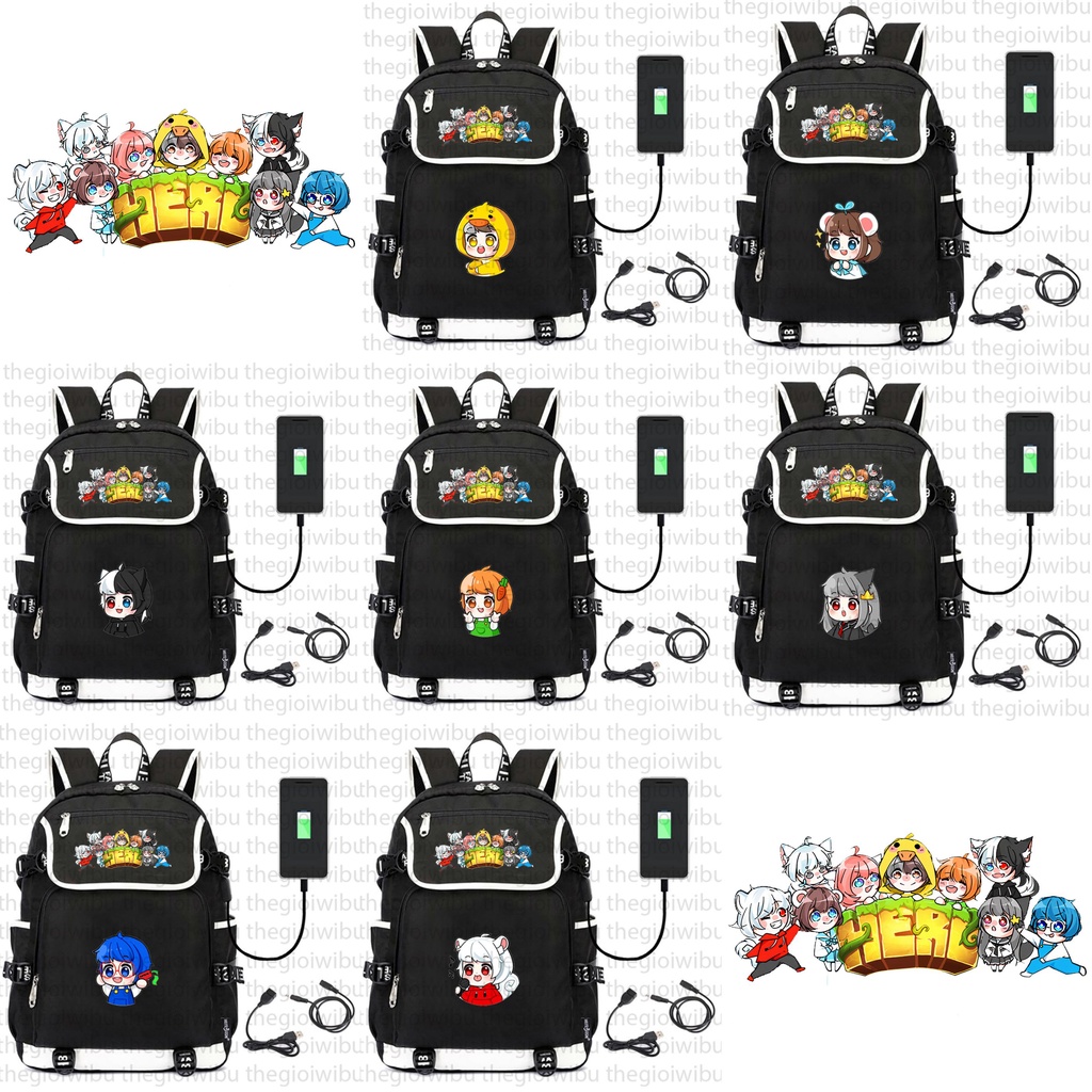 Balo nắp ngang HERO TEAM ver MẮT TRÒN XOE Simmy Phong cận Siro Mr Vịt Sammy Đào Kairon Kamui cặp sách đi học