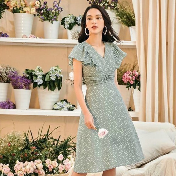 Váy chấm bi cổ chữ V cánh tiên xinh xắn AH08 | BigBuy360 - bigbuy360.vn